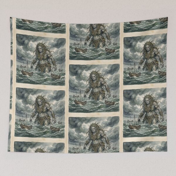 Item preview, Margygr Fjord Storm creature of folklore watercolor artwork illustration designed and sold by Vintage Designs +.