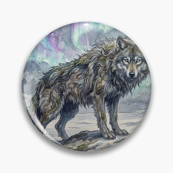 Item preview, Fenrir Aurora creature of folklore watercolor artwork illustration designed and sold by Vintage Designs +.