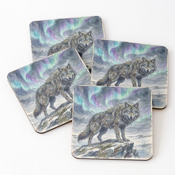 Item preview, Fenrir Aurora creature of folklore watercolor artwork illustration designed and sold by Vintage Designs +.