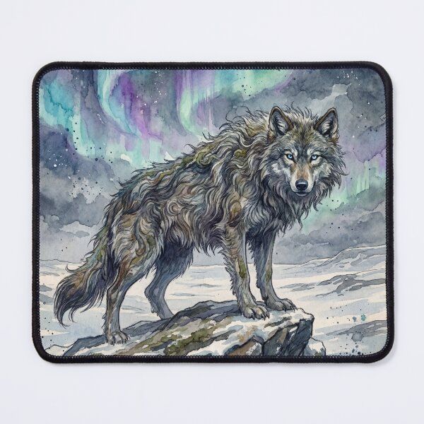 Item preview, Fenrir Aurora creature of folklore watercolor artwork illustration designed and sold by Vintage Designs +.
