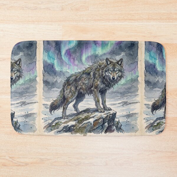 Item preview, Fenrir Aurora creature of folklore watercolor artwork illustration designed and sold by Vintage Designs +.