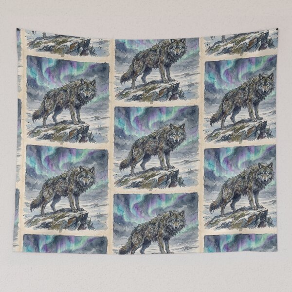 Item preview, Fenrir Aurora creature of folklore watercolor artwork illustration designed and sold by Vintage Designs +.