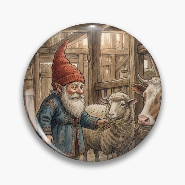 Item preview, Nisse Gnome at the Farm creature of folklore watercolor artwork illustration designed and sold by Vintage Designs +.