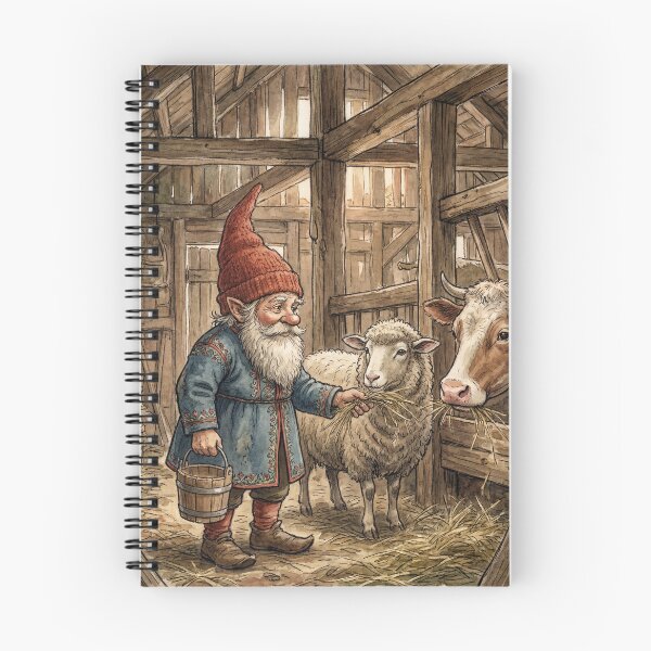 Item preview, Nisse Gnome at the Farm creature of folklore watercolor artwork illustration designed and sold by Vintage Designs +.