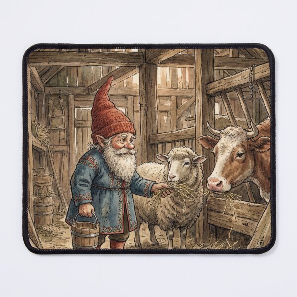 Item preview, Nisse Gnome at the Farm creature of folklore watercolor artwork illustration designed and sold by Vintage Designs +.