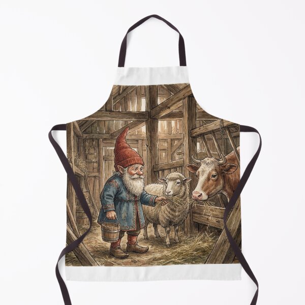 Item preview, Nisse Gnome at the Farm creature of folklore watercolor artwork illustration designed and sold by Vintage Designs +.