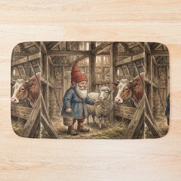 Item preview, Nisse Gnome at the Farm creature of folklore watercolor artwork illustration designed and sold by Vintage Designs +.