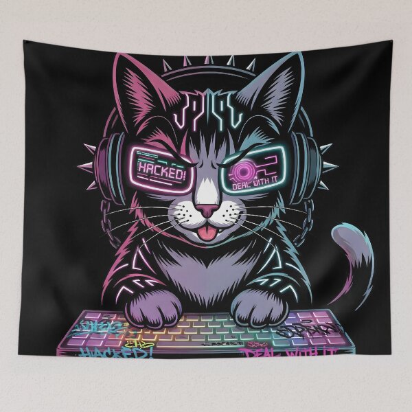 Item preview, Cyberpunk Hacker Cat – RGB Neon Gamer Art designed and sold by SoulenCify.