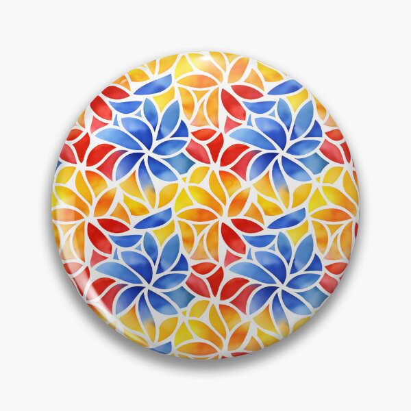 Item preview, The image is a colorful design featuring flower-like shapes made up of segments in blue, yellow, orange, and red, all separated by white lines, creating a vibrant and playful effect. designed and sold by rujlaphusstudio.
