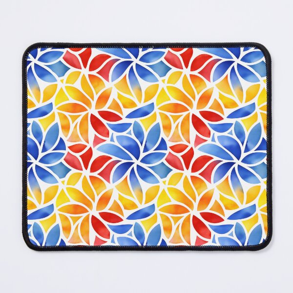 Item preview, The image is a colorful design featuring flower-like shapes made up of segments in blue, yellow, orange, and red, all separated by white lines, creating a vibrant and playful effect. designed and sold by rujlaphusstudio.