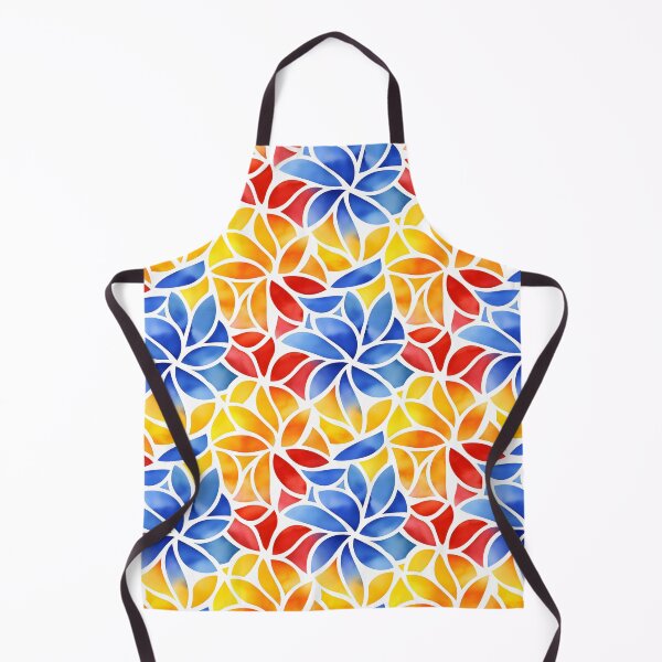 Item preview, The image is a colorful design featuring flower-like shapes made up of segments in blue, yellow, orange, and red, all separated by white lines, creating a vibrant and playful effect. designed and sold by rujlaphusstudio.