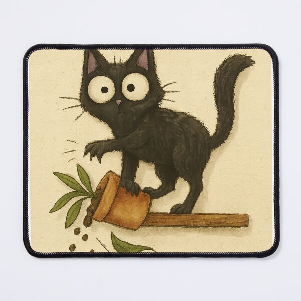 Item preview, Chaotic Black Cat Knocking Over a Plant designed and sold by MIArt Studio.