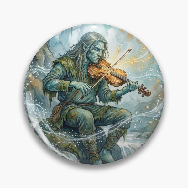 Item preview, Fossegrim on his Fiddle creature of folklore watercolor artwork illustration designed and sold by Vintage Designs +.