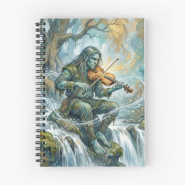 Item preview, Fossegrim on his Fiddle creature of folklore watercolor artwork illustration designed and sold by Vintage Designs +.