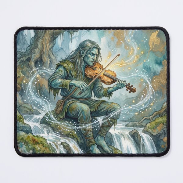 Item preview, Fossegrim on his Fiddle creature of folklore watercolor artwork illustration designed and sold by Vintage Designs +.