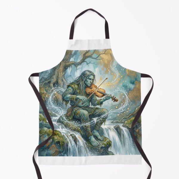 Item preview, Fossegrim on his Fiddle creature of folklore watercolor artwork illustration designed and sold by Vintage Designs +.