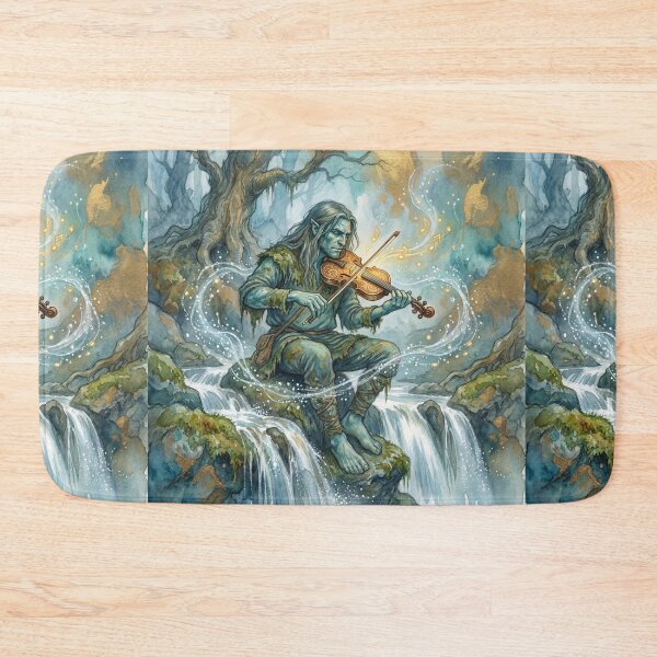 Item preview, Fossegrim on his Fiddle creature of folklore watercolor artwork illustration designed and sold by Vintage Designs +.