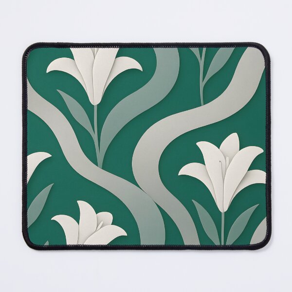 Item preview, Wave Lattice x Liliaceae Art Print – Emerald & White Minimalism designed and sold by Artsy-With.