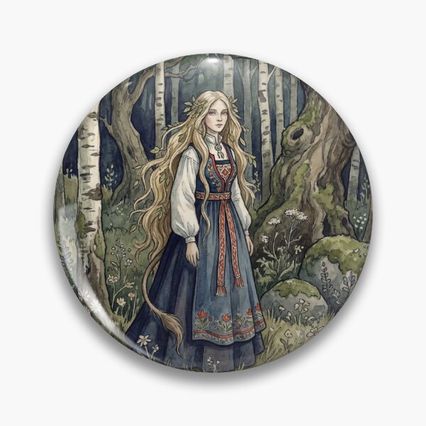 Item preview, Huldra Folk Art Forest creature of folklore watercolor artwork illustration designed and sold by Vintage Designs +.