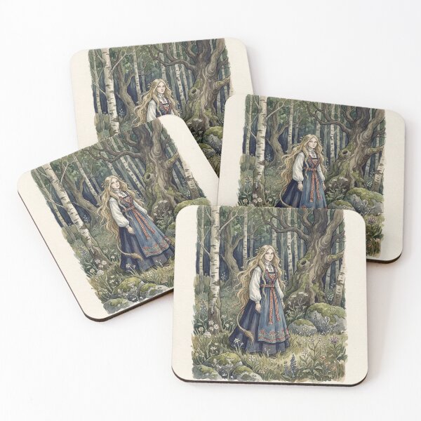Item preview, Huldra Folk Art Forest creature of folklore watercolor artwork illustration designed and sold by Vintage Designs +.