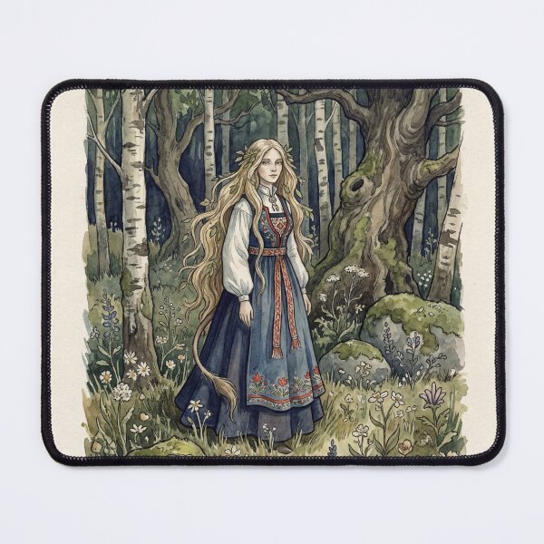 Item preview, Huldra Folk Art Forest creature of folklore watercolor artwork illustration designed and sold by Vintage Designs +.