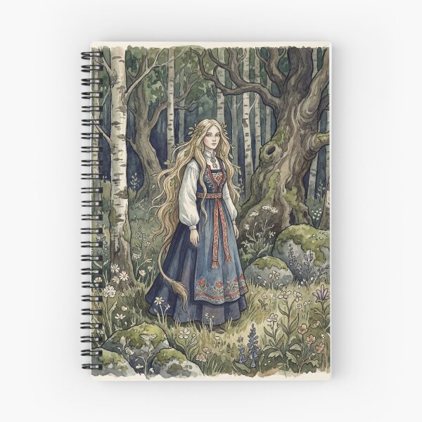 Item preview, Huldra Folk Art Forest creature of folklore watercolor artwork illustration designed and sold by Vintage Designs +.