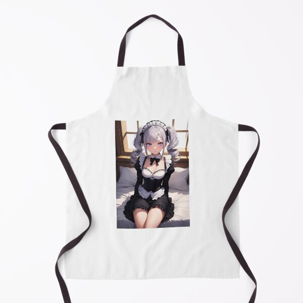 Item preview, Sweet Anime Maid Girl Sitting on Bed | Silver Hair Twintails Waifu designed and sold by iloveanimechibi.