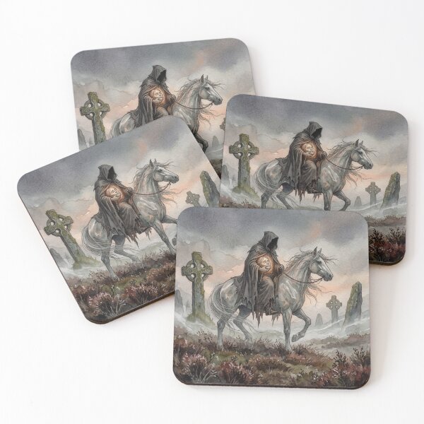 Item preview, Dullahan Moor Ride creature of folklore watercolor artwork illustration designed and sold by Vintage Designs +.