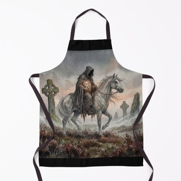 Item preview, Dullahan Moor Ride creature of folklore watercolor artwork illustration designed and sold by Vintage Designs +.
