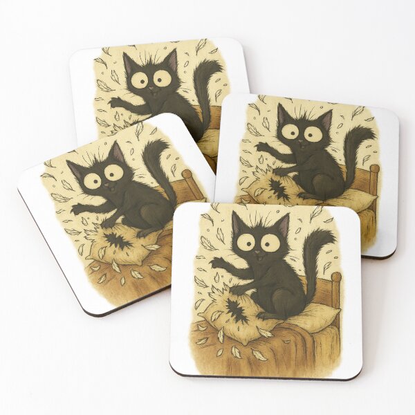 Item preview, Chaotic Black Cat Destroying a Pillow designed and sold by MIArt Studio.