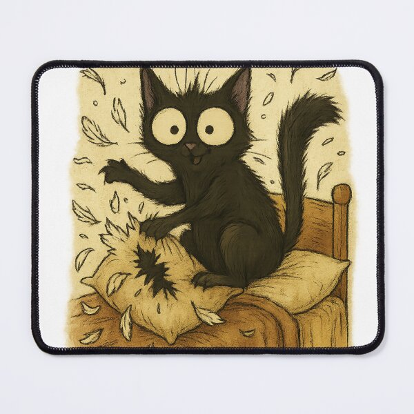 Item preview, Chaotic Black Cat Destroying a Pillow designed and sold by MIArt Studio.