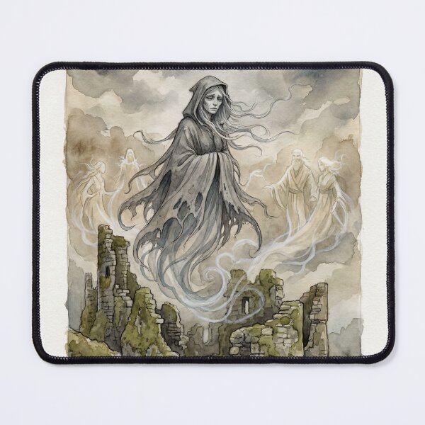 Item preview, Bean Sidhe in the  Mist of the Castle creature of folklore watercolor artwork illustration designed and sold by Vintage Designs +.