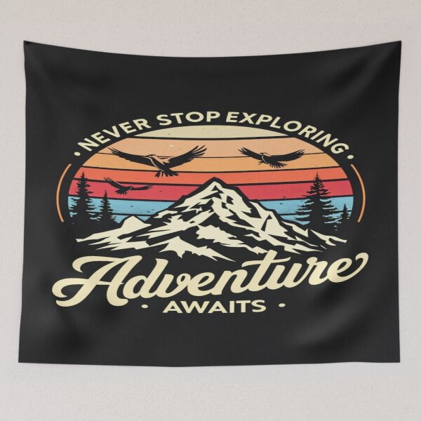 Item preview, Never Stop Exploring – Retro Sunset Mountain Adventure Poster for Nature Lovers & Outdoor Enthusiasts designed and sold by Bright Nest Studio.