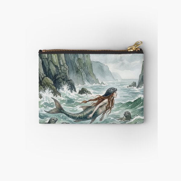 Item preview, Merrow  (Mermaid) on the Cliffs creature of folklore watercolor artwork illustration designed and sold by Vintage Designs +.