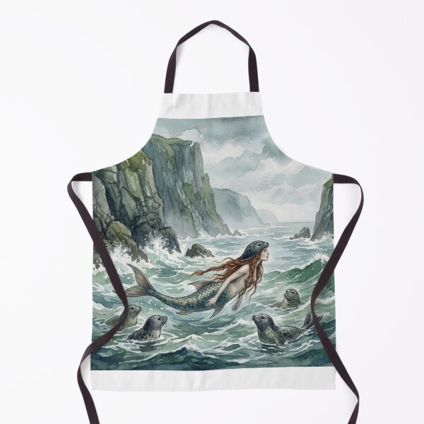 Item preview, Merrow  (Mermaid) on the Cliffs creature of folklore watercolor artwork illustration designed and sold by Vintage Designs +.