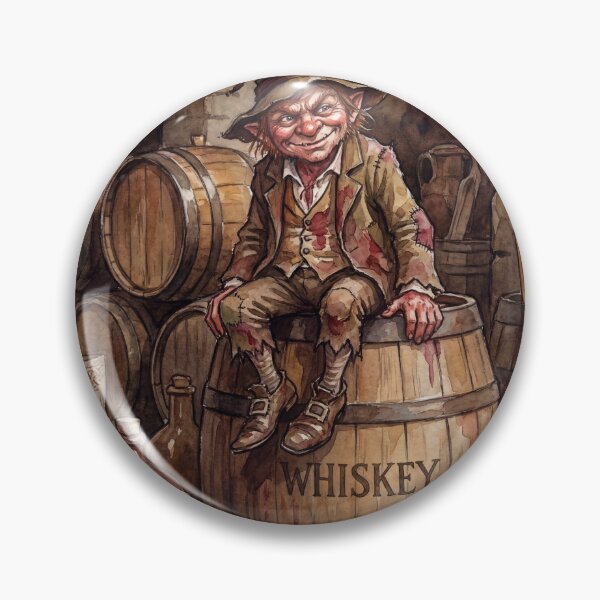 Item preview, Clurichaun in a Whiskey Cellar  Prankster creature of folklore watercolor artwork illustration designed and sold by Vintage Designs +.