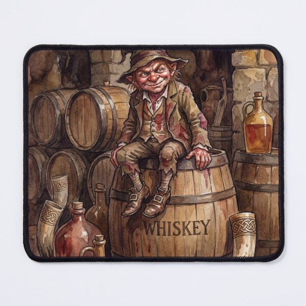 Item preview, Clurichaun in a Whiskey Cellar  Prankster creature of folklore watercolor artwork illustration designed and sold by Vintage Designs +.