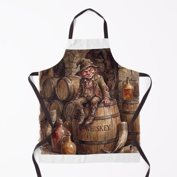 Item preview, Clurichaun in a Whiskey Cellar  Prankster creature of folklore watercolor artwork illustration designed and sold by Vintage Designs +.