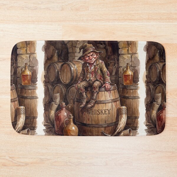 Item preview, Clurichaun in a Whiskey Cellar  Prankster creature of folklore watercolor artwork illustration designed and sold by Vintage Designs +.