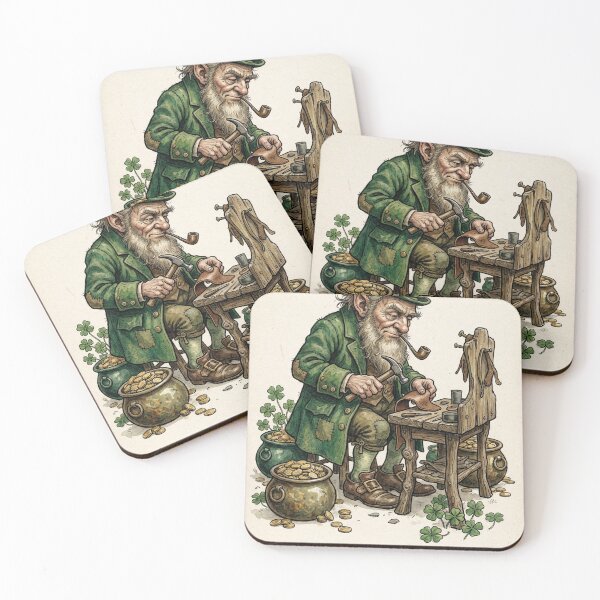 Item preview, Leprechaun Cobbler Prankster creature of folklore watercolor artwork illustration designed and sold by Vintage Designs +.