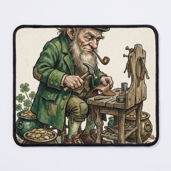 Item preview, Leprechaun Cobbler Prankster creature of folklore watercolor artwork illustration designed and sold by Vintage Designs +.