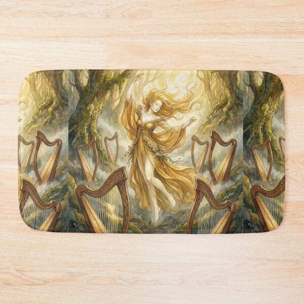 Item preview, Golden Tylwyth Teg Dancing creature of folklore watercolor artwork illustration designed and sold by Vintage Designs +.