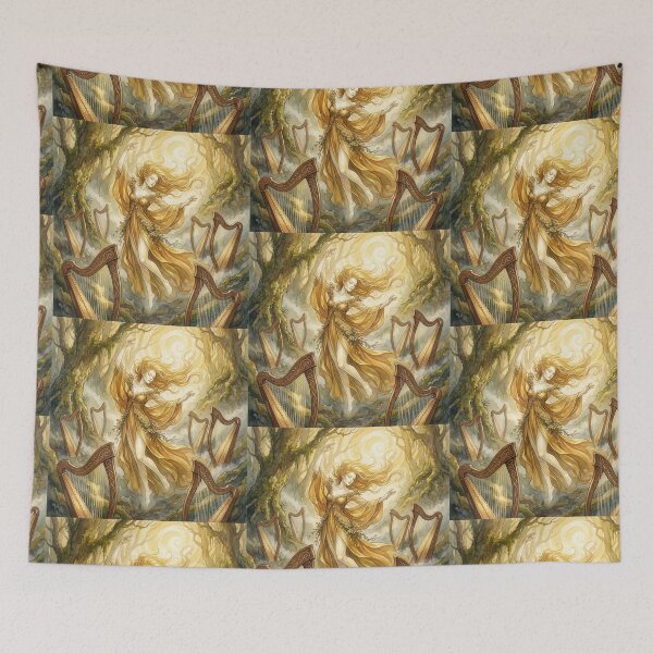 Item preview, Golden Tylwyth Teg Dancing creature of folklore watercolor artwork illustration designed and sold by Vintage Designs +.