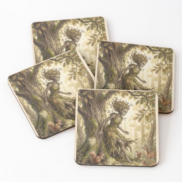 Item preview, Dryad Oak creature of folklore watercolor artwork illustration designed and sold by Vintage Designs +.