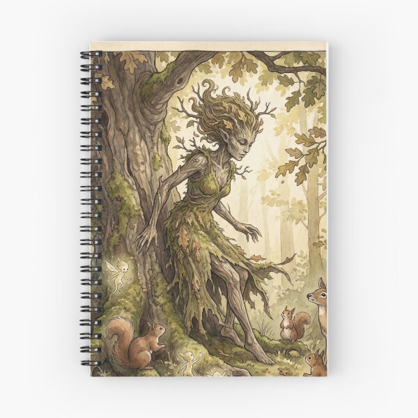 Item preview, Dryad Oak creature of folklore watercolor artwork illustration designed and sold by Vintage Designs +.