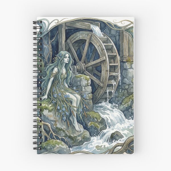 Item preview, Nixie by a Mill Wheel creature of folklore watercolor artwork illustration designed and sold by Vintage Designs +.