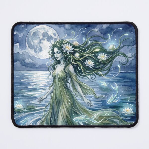 Item preview, Rusalka Moonlit Emergence creature of folklore watercolor artwork illustration designed and sold by Vintage Designs +.