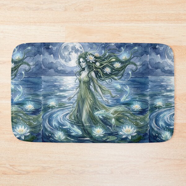 Item preview, Rusalka Moonlit Emergence creature of folklore watercolor artwork illustration designed and sold by Vintage Designs +.