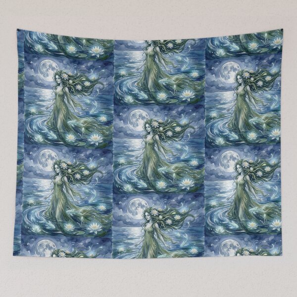 Item preview, Rusalka Moonlit Emergence creature of folklore watercolor artwork illustration designed and sold by Vintage Designs +.