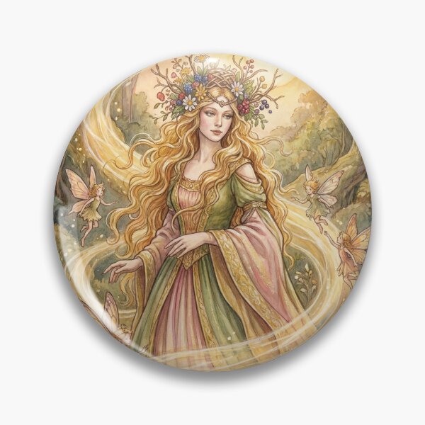 Item preview, Seelie Queen Golden Radiance creature of folklore watercolor artwork illustration designed and sold by Vintage Designs +.